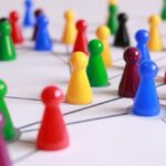 Network - Close Up Photography of Yellow Green Red and Brown Plastic Cones on White Lined Surface