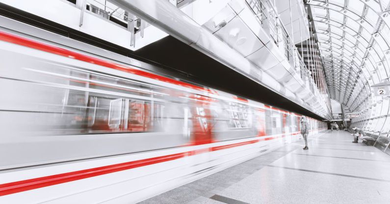 Station - Blurred Motion of Illuminated Railroad Station in City