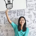 Solutions - Woman Draw a Light bulb in White Board