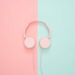 Headphones - Pink Corded Headphones on pink and teal Wall