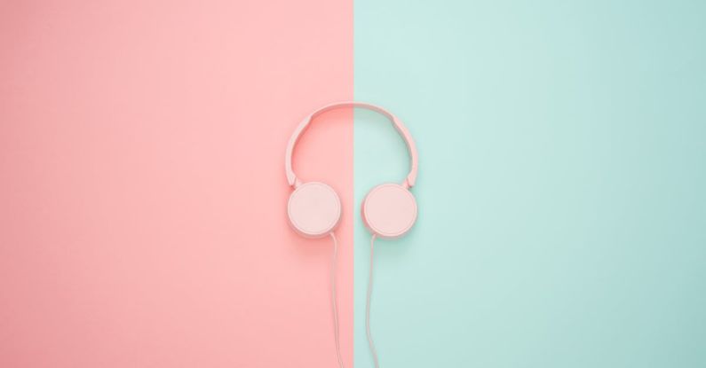 Headphones - Pink Corded Headphones on pink and teal Wall
