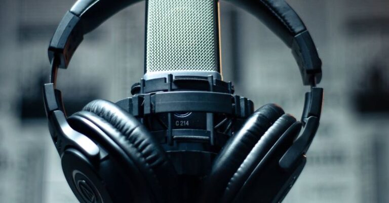 Headphones - Black Headset on Condenser Microphone