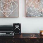 Speakers - Black Shelf Stereo on Brown Wooden Sideboard